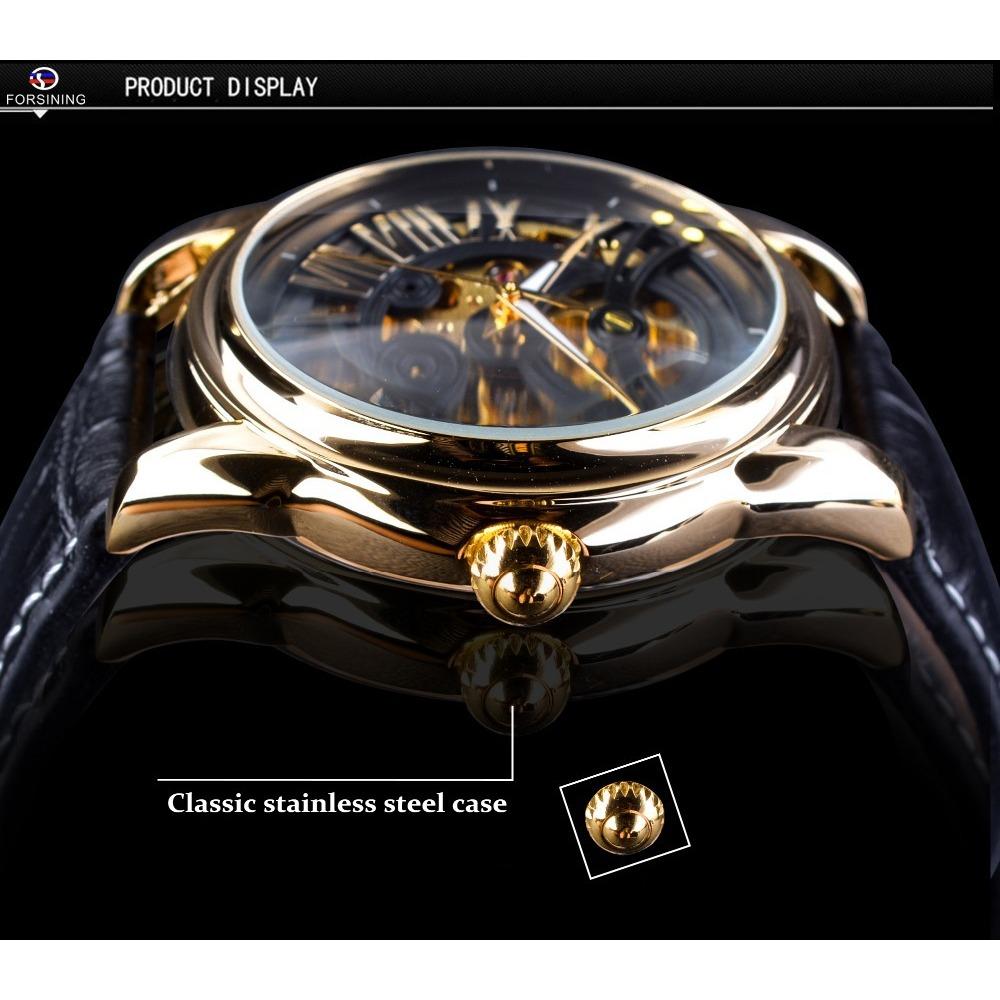 Forsining Montre mécanique automatique pour hommes, mode décontractée, mouvement mécanique creux, GMT1069-2-W