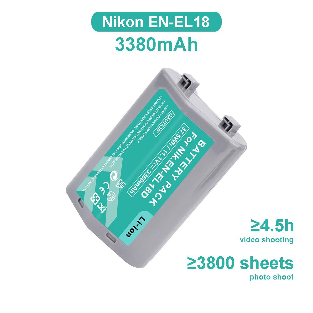 

3380 мАч, 100% емкость, EN-EL18 ENEL18, аккумулятор для камеры Nikon Z9, D4, D4S, D500, D850, MB18, MB-D12. EN-EL18-1Pcs