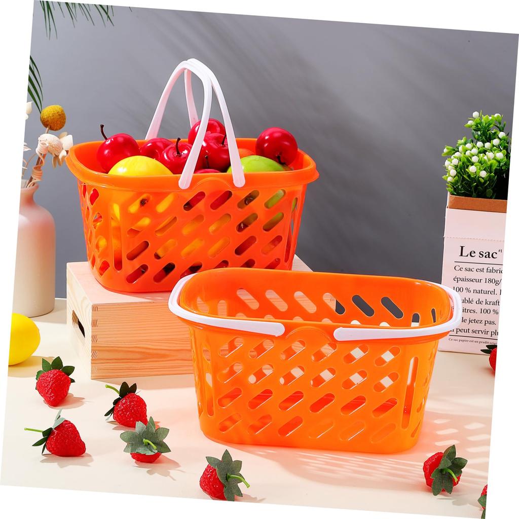 OUNONA 2-Pack Kids Shopping Baskets, Toy Storage Baskets, ABS Material, with Handles, Grocery Baskets, Storage Boxes for Bathrooms and Kids' Rooms,