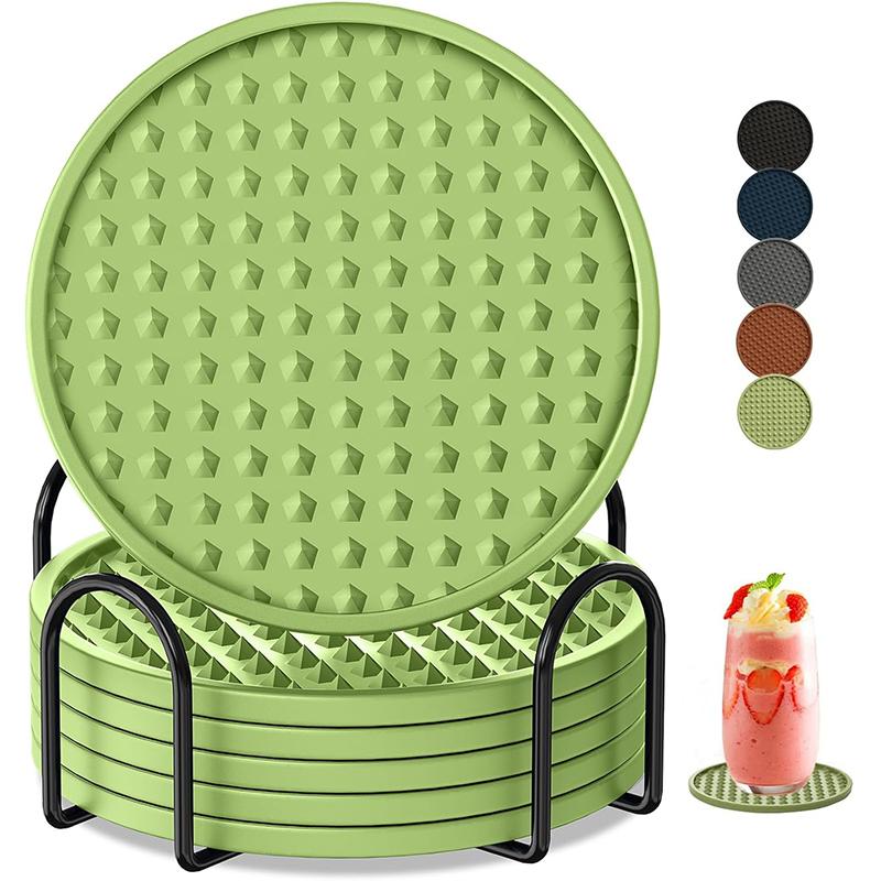 

Подставки для напитков 6 штук Подставка для напитков с держателем Термостойкая силиконовая подставка для чашки Защита столешницы Нескользящие подставки JT572 зелёный