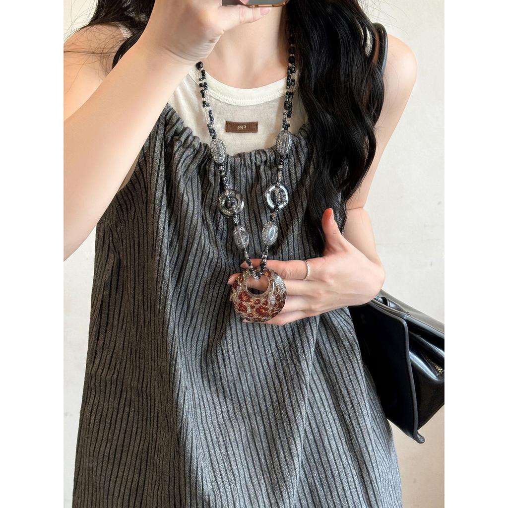 Plastic Glass Leopard Print Round Pendant Necklace Niche Ethnic Style Temperament Collarbone Chain Fashion Personality Versatile Jewelry