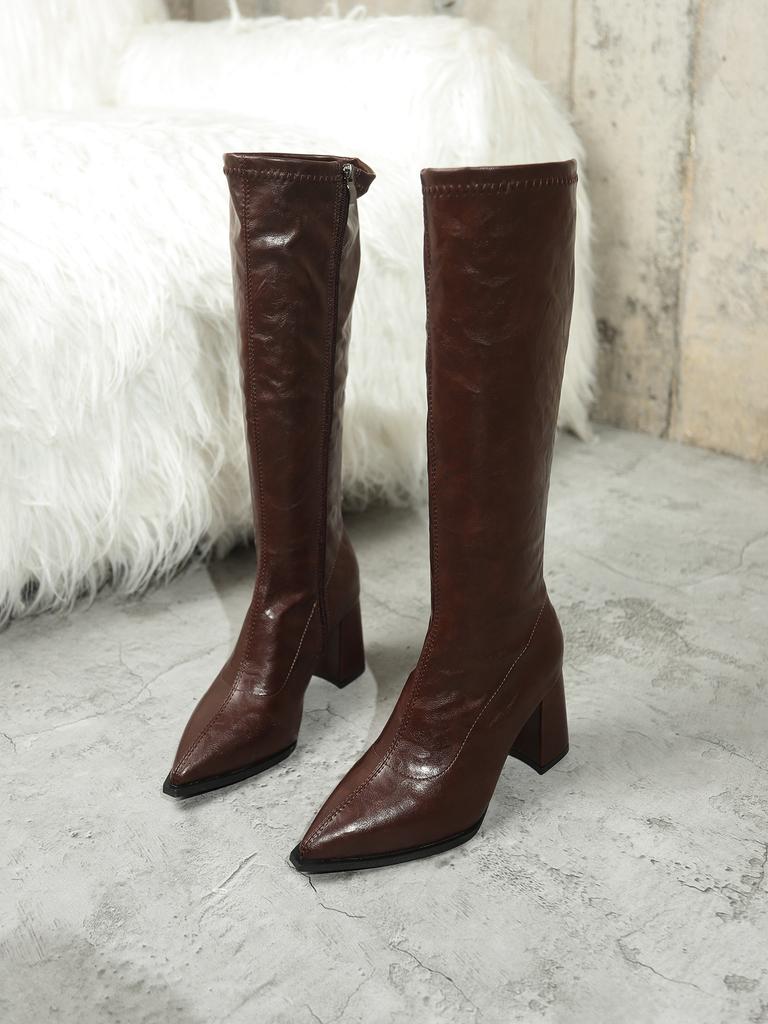 Europe, America 2025 autumn and winter new Martin boots women's pointed thick heel side zipper high women's boots Martin boots batch