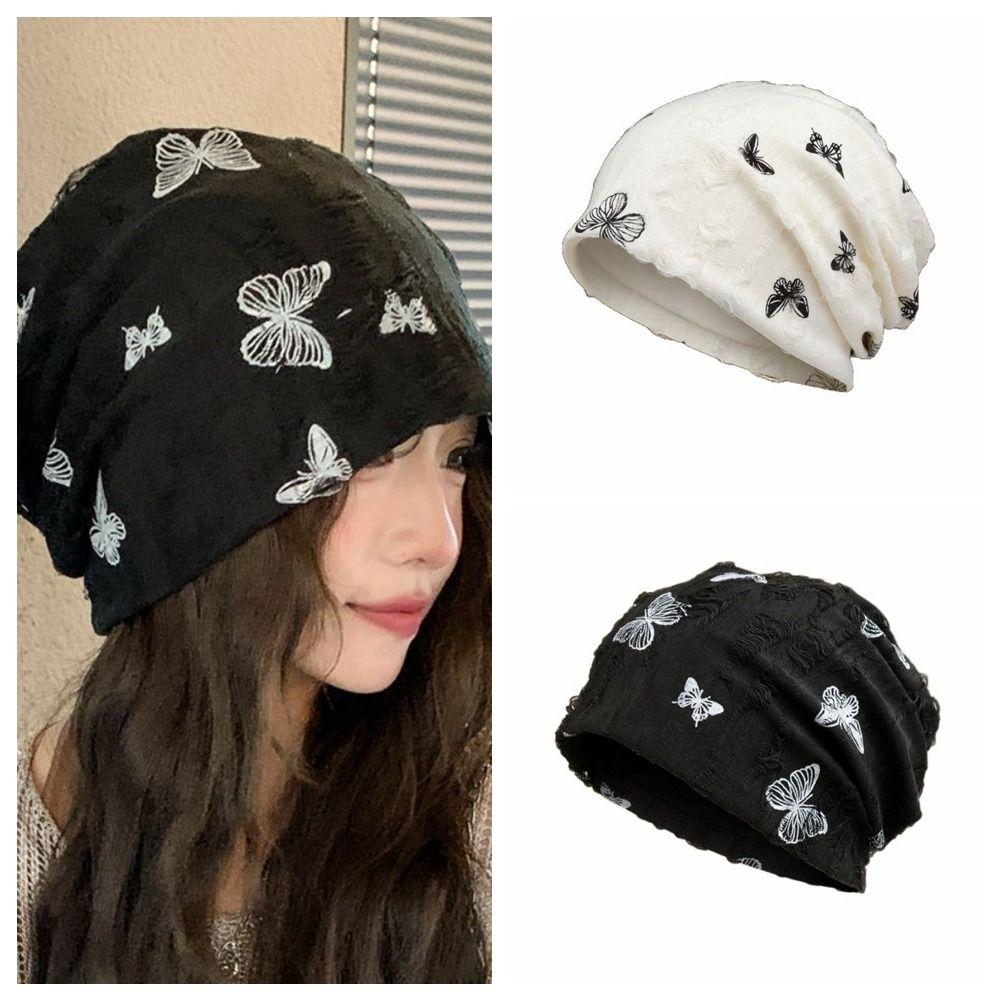 Thickened Butterfly Print Beanies Holes Plush Pullover Hat Fashion Fleece Beanies  Keep Warm