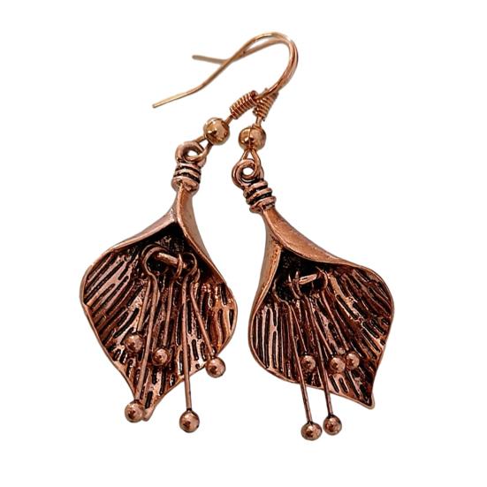 1 Pair Women Earrings Ethnic Style Plant Leaf Design Faux Obsidian Inlaid Hook Earrings Jewelry Gift Accessories