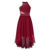 Kids Girls Shiny Rhinestone Party Dress Sleeveless Ruched Chiffon Dress High Waist Elegant Evening Formal Prom Dresses