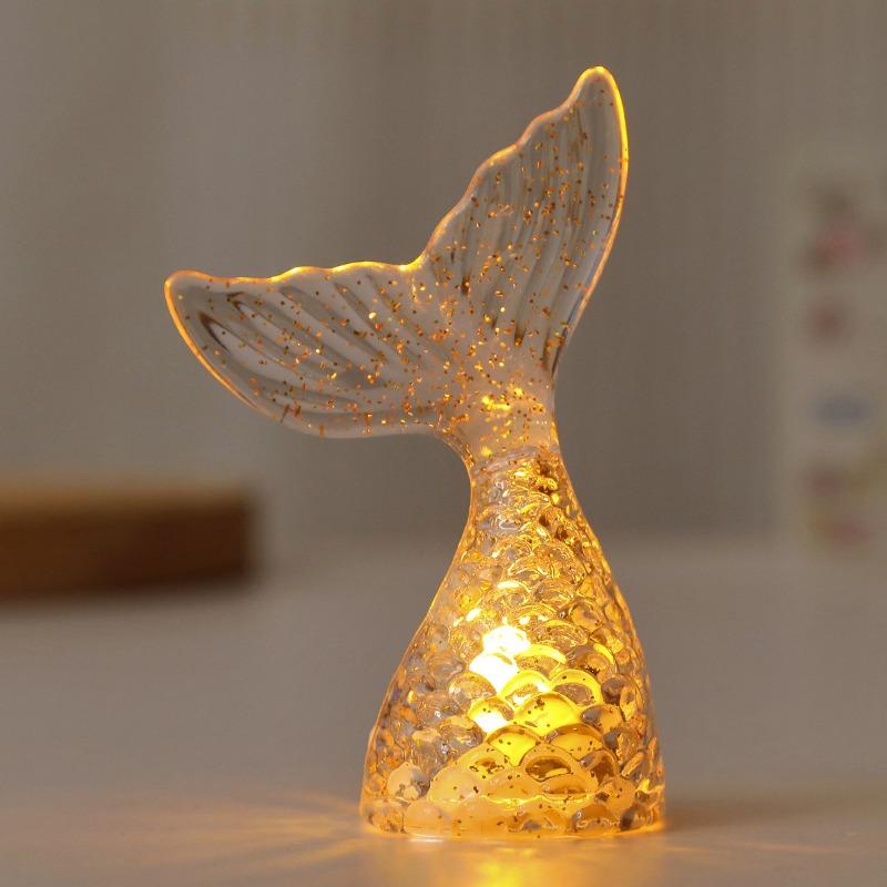 Electronic Candle Lamp Glowing Mermaid TailNight Light Desktop Ornament Micro Mini Decoration