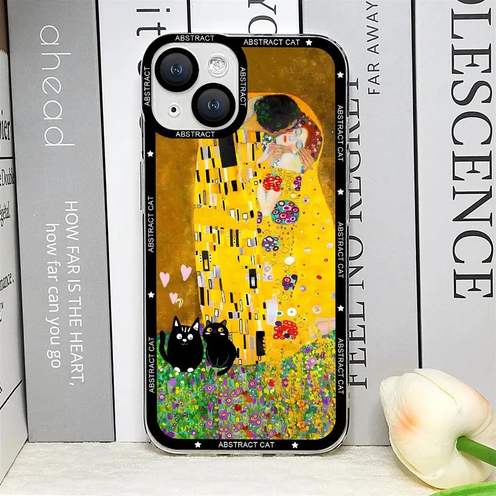 Ästhetische Van-Gogh Gustav Klimt Mona Lisa Dicker Katze Kunst Handyhülle für IPhone 16 15 13 12 11 Pro Max Mini XS X 14 Plus Klare Hülle