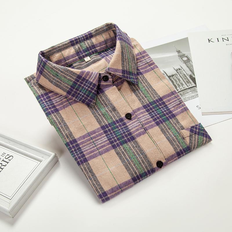 

2024 весенние клетчатые рубашки, женские топы и блузки с длинным рукавом, женские повседневные блузки с карманами, свободная женская рубашка в клетку фиолетового цвета XXL
