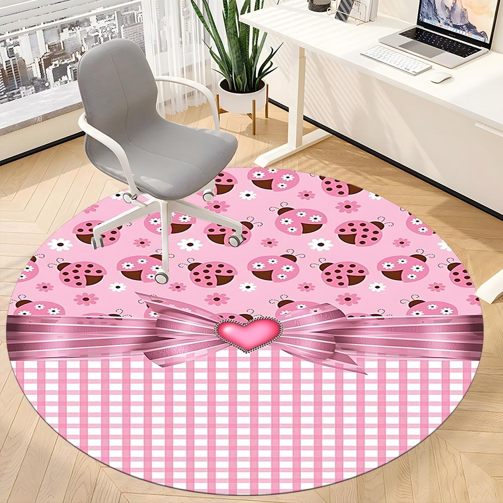 1pc Ladybug Pink Plaid Chair Carpet for Office, Non slip, Soft and Durable Office Rug for Interior Decoration
