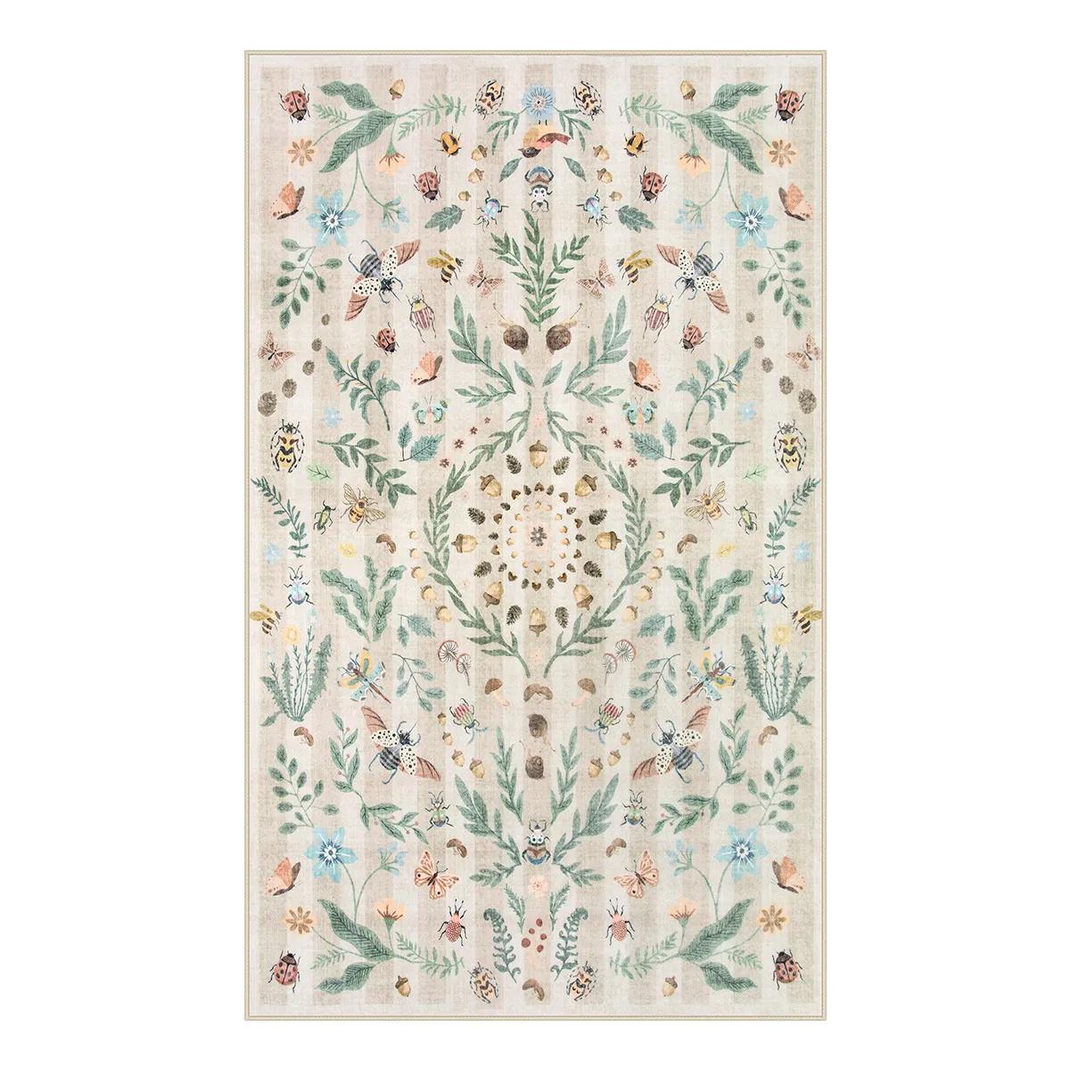 Tapete Boho Inseto Botânico Floral Área de Conforto Sala de Estar Sofá Tapete de Área Grande Estilo Rústico Quarto Tapete Decorativo Capacho de Entrada 160x230cm-63x91in