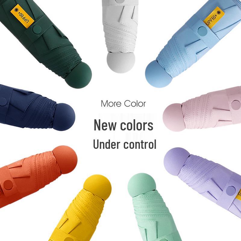 Women's Compact Capsule Umbrella: Portable Sunshade & Rain Protection, Anti-UV, Mini Five-Fold Design, Dual-Use for Sun & Rain.