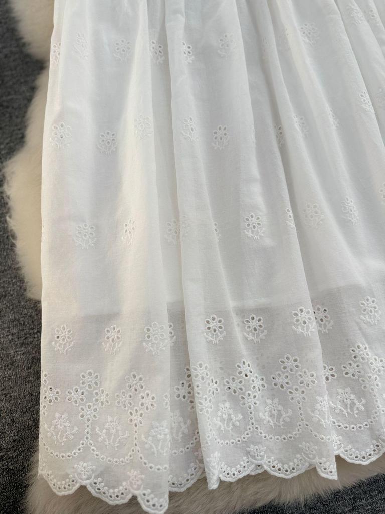 Spring/Summer A-Line Midi Skirt with Cross-Border Japanese & Korean Hollow Embroidery Design