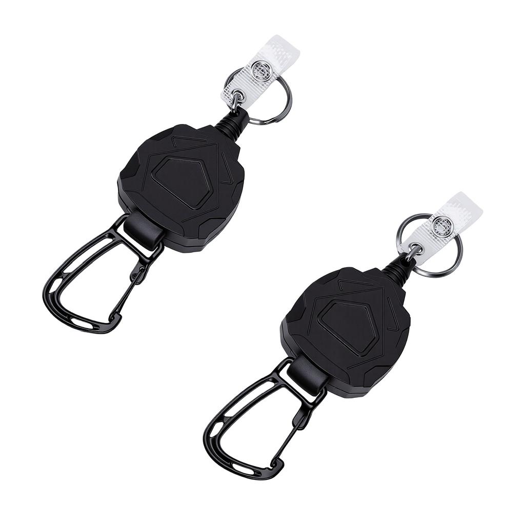 2PCS Retractable Keychain Lost Proof High Elasticity Steel Cable Backpack Key Retractor For Outdoor Hiking Black