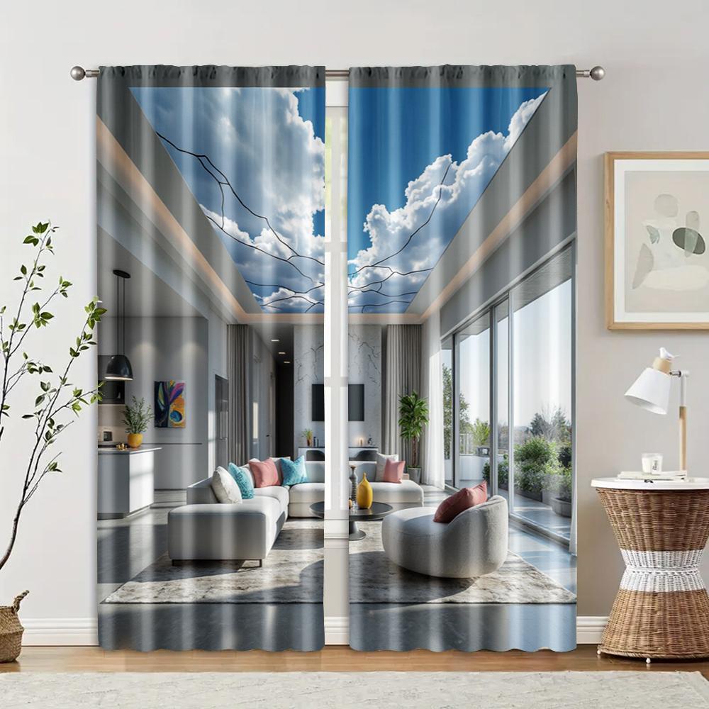 

2 pcs, filtering curtains (excluding rods, non-movable, without batteries) Broken Wall Sky for use in bedrooms and living rooms 29x65in(75x166cm)