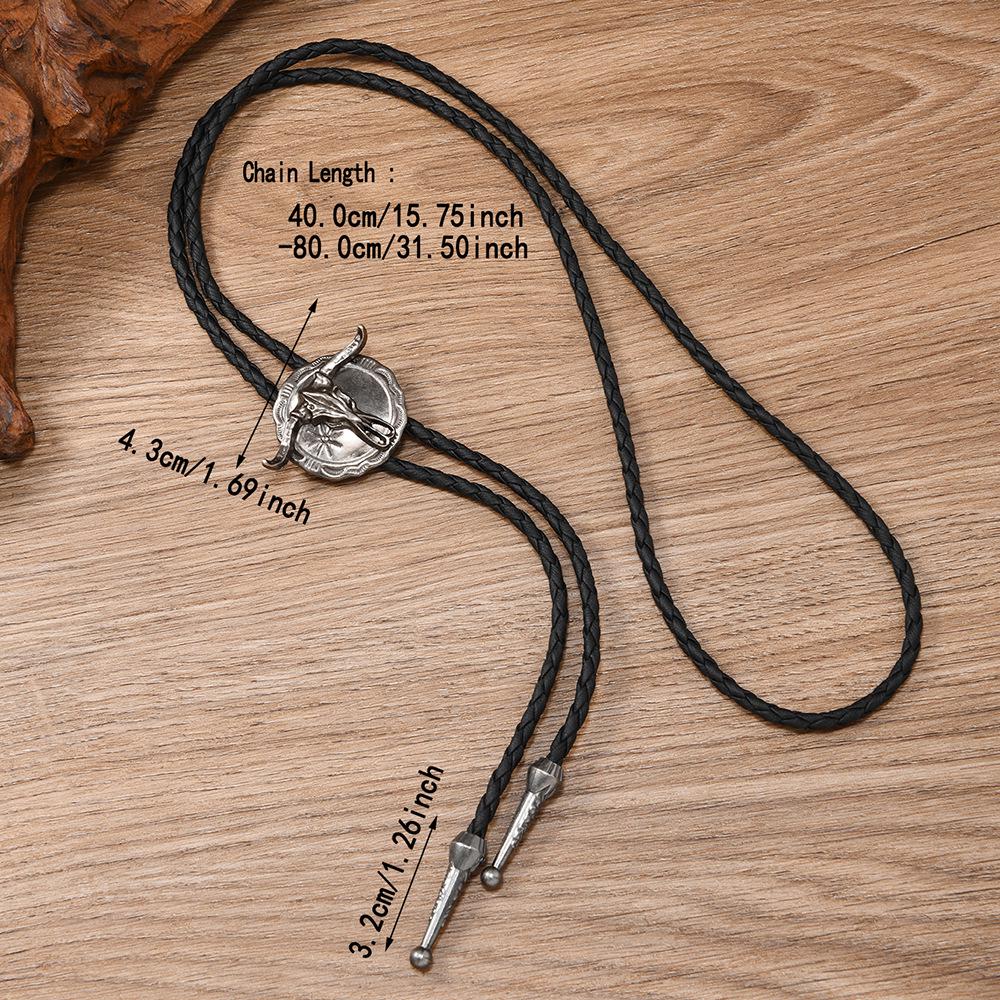 European & American Retro Western Bull Head Bolo Tie Necklace