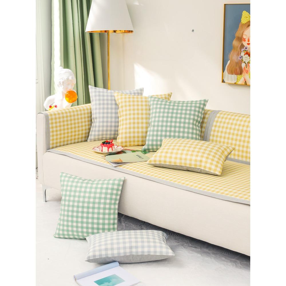 Sofa Cushion Summer Non-Slip Small Plaid Ice Silk Seat Cushion for Summer Simple Summer Style Fresh Backrest Towel Sofa Cover