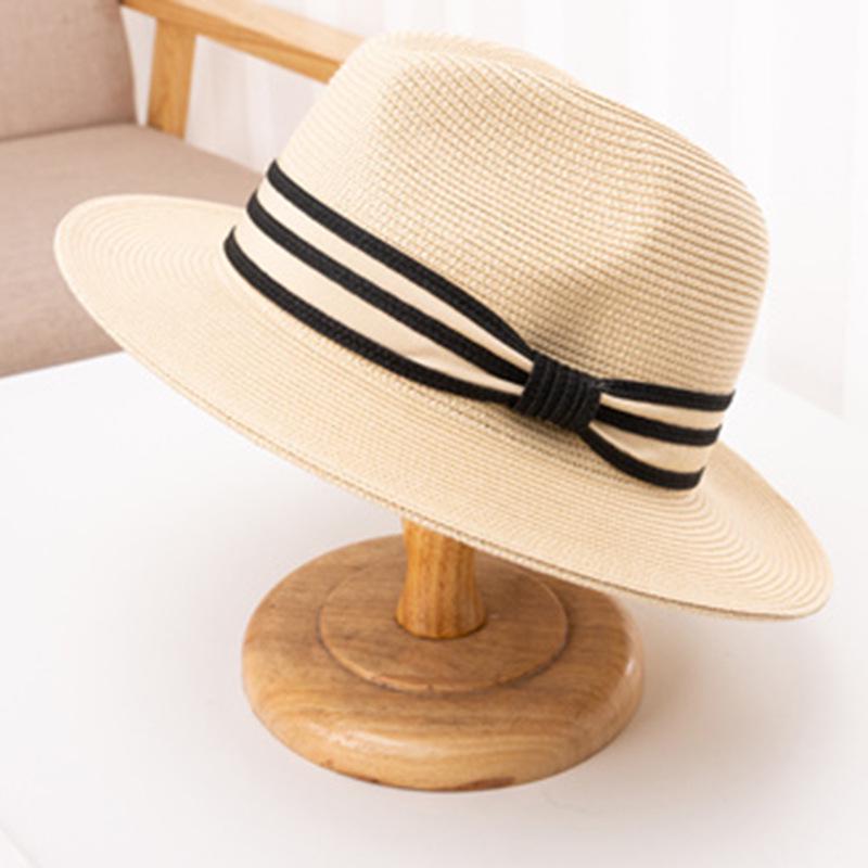 Women's Trendy Flat-Top Straw Beach Hat - Sun Protection for Outdoor Travel and Outings