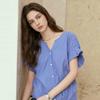 Women's V-Neck Striped Short Sleeve Blouse