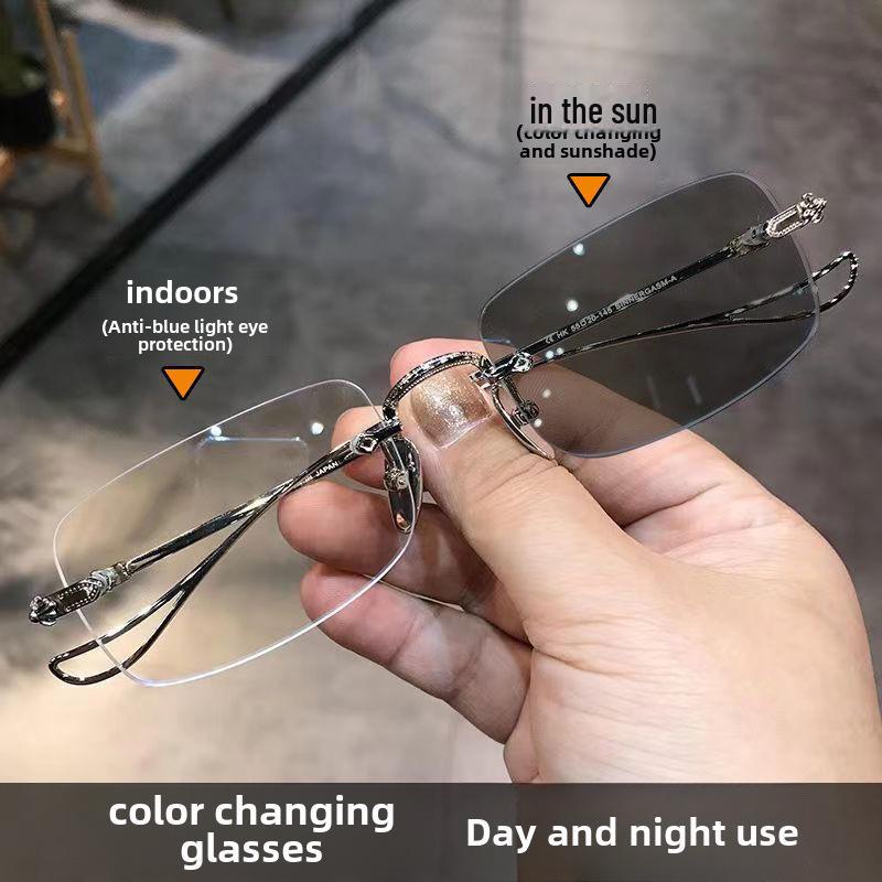 Farbwechselnde randlose Anti-Blaulicht-Retro-Lesebrille für Herren & Damen