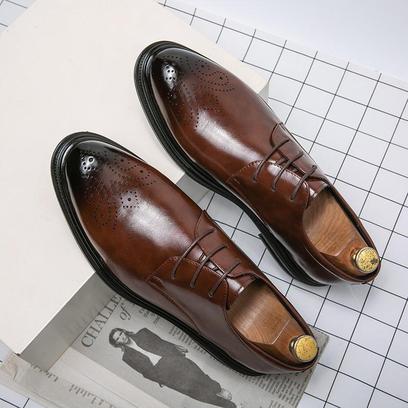

Brock leather shoes men s summer pointed breathable British style business dress inner height increase casual wedding groom shoes 38 чёрный