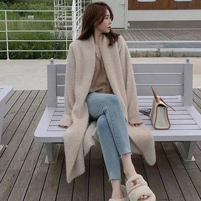 Pullover Strickjacke Damen Herbst und Winter lose lange Strickjacke sanftes Tragen Langarm lässig solide Strickwaren Strickjacke Pullover