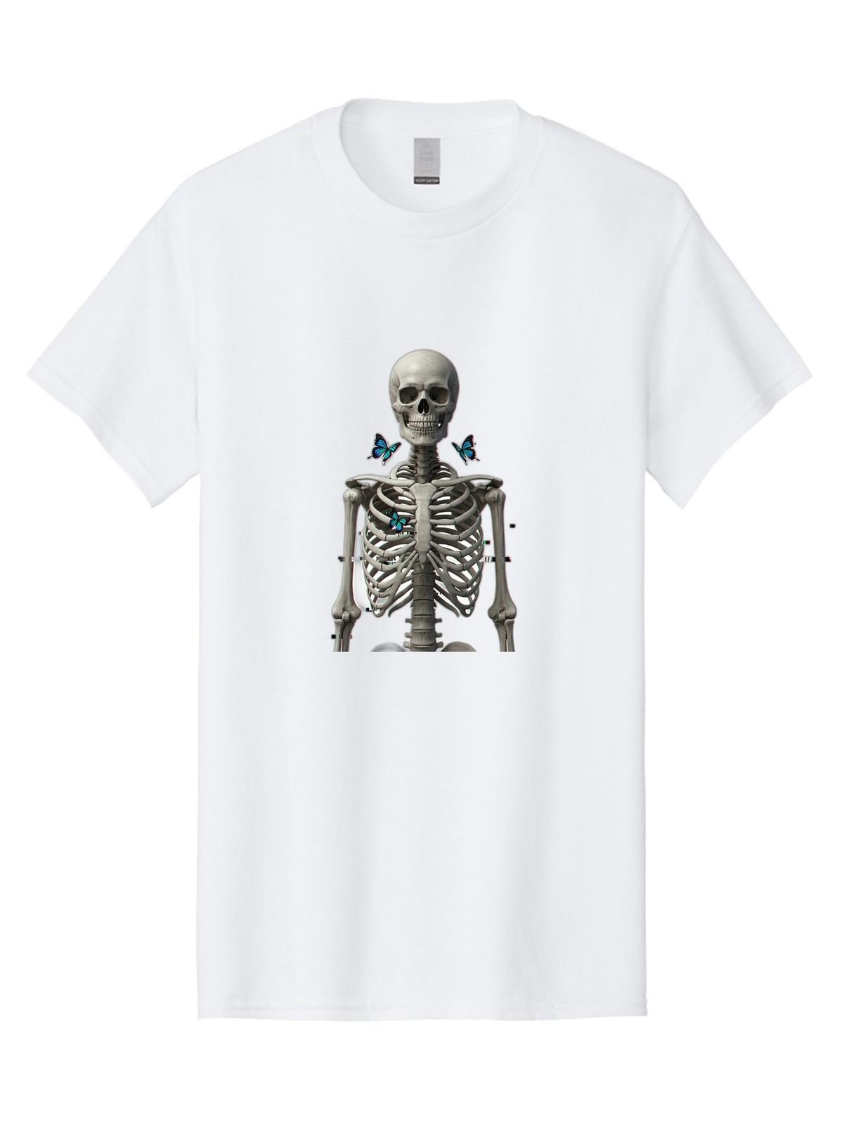 Skeleton-With-Butterflies Mens Graphic Tee, 100% Cotton, Casual Summer Wear S