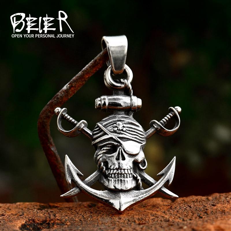BEIER 2023 New Creative Design Stainless Steel Pirate Pendant Anchor Necklace For Men Viking Movie Jewelry Wholesale