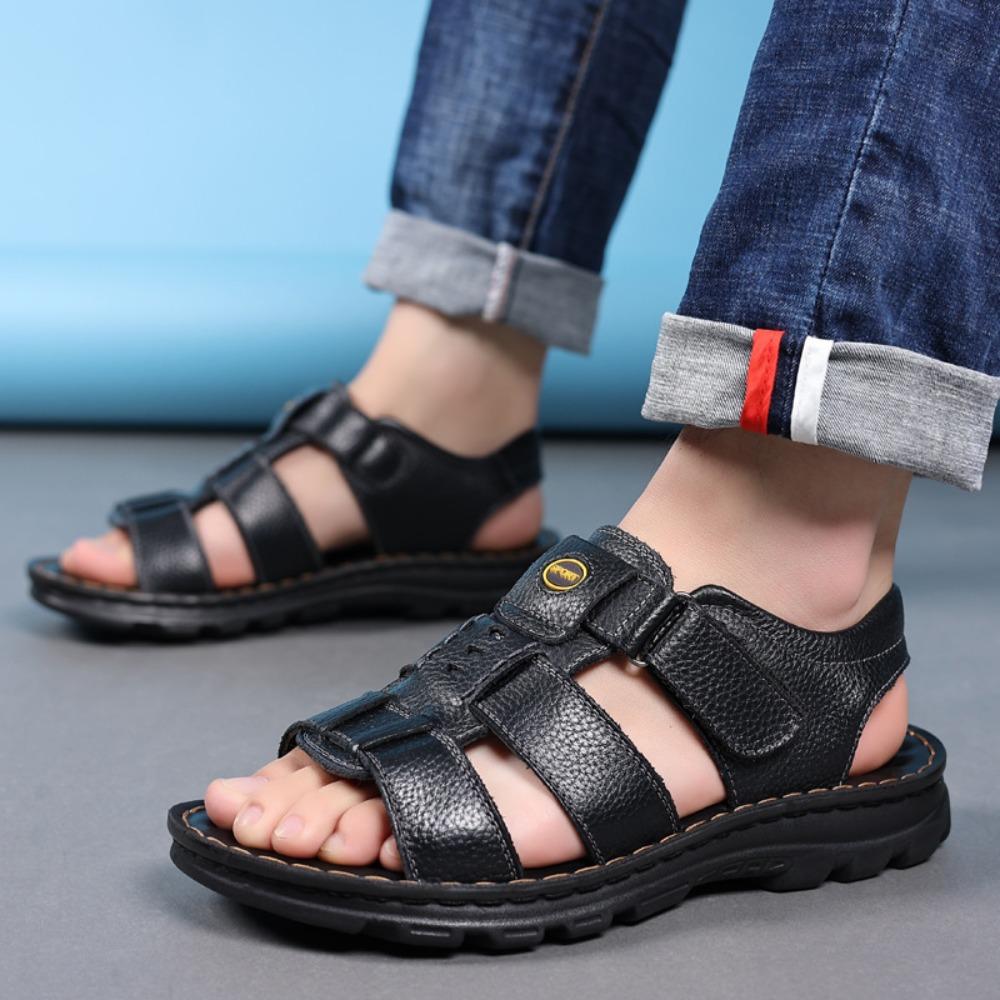 Mens Leather Sandals Non Slip Beach Shoes Breathable Summer Casual Sandals for Men