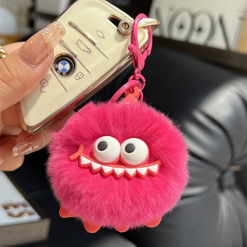 Fluffy Rabbit Fur Pompon Keychain Cute Mini Phone Pendant Plush Ball Car Keyrings For Handbags Decoration Backpack Accessories