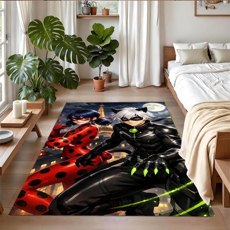 Tappeto in peluche di velluto di cristallo con stampa Miraculous Ladybug Anti?Indumenti da notte?Tappeto da Pavimento Resistente per Decorazione Domestica Interna