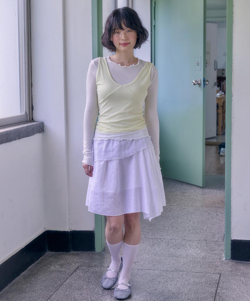 M Blur Dot Layered Double Layer Midi Skirt Ask402 (White)