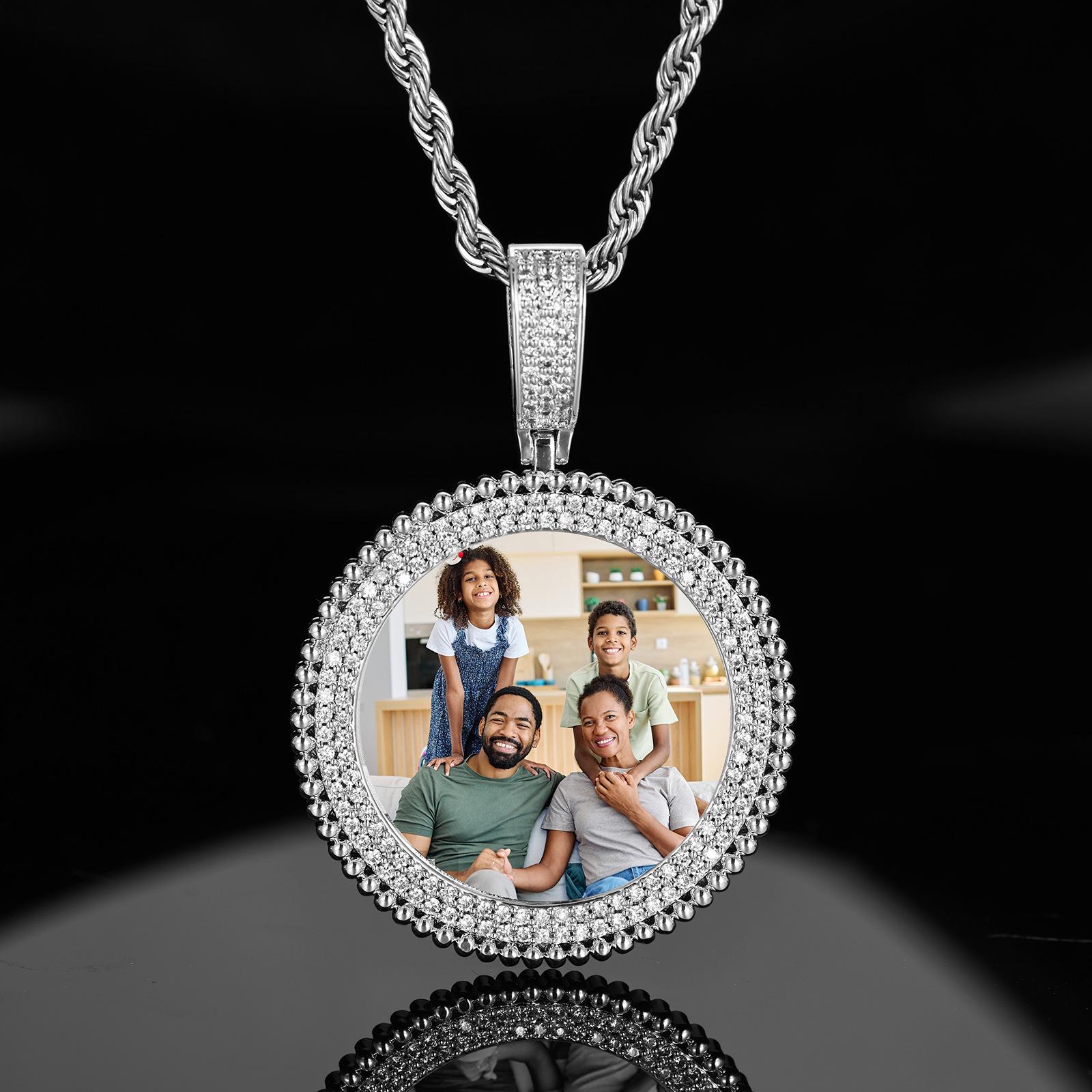European & American Hip Hop Zircon Photo Frame Pendant Necklace