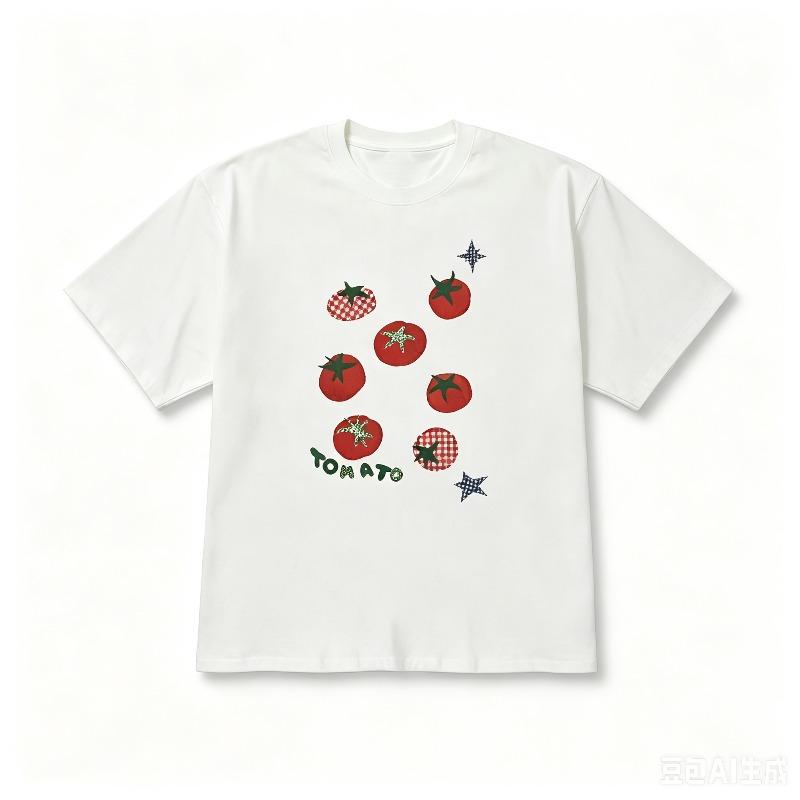 Cute Tomato Print Unisex Tshirt Funny Fruits Graphic Tee Aesthetic Casual Top For Aily Streetwear Black White Tops