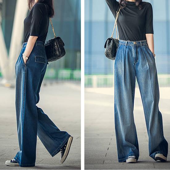 Nostalgic Jeans, Retro High Waisted Slimming Fashion Women's Wide Leg Pants, Loose Casual Pants, Denim Pants