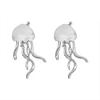 Women Floating Jellyfish Earrings Stud Silver Color Transparent Crystal Cute Deep-Sea Jellyfish Post Earrings Cute Girls Jewelry