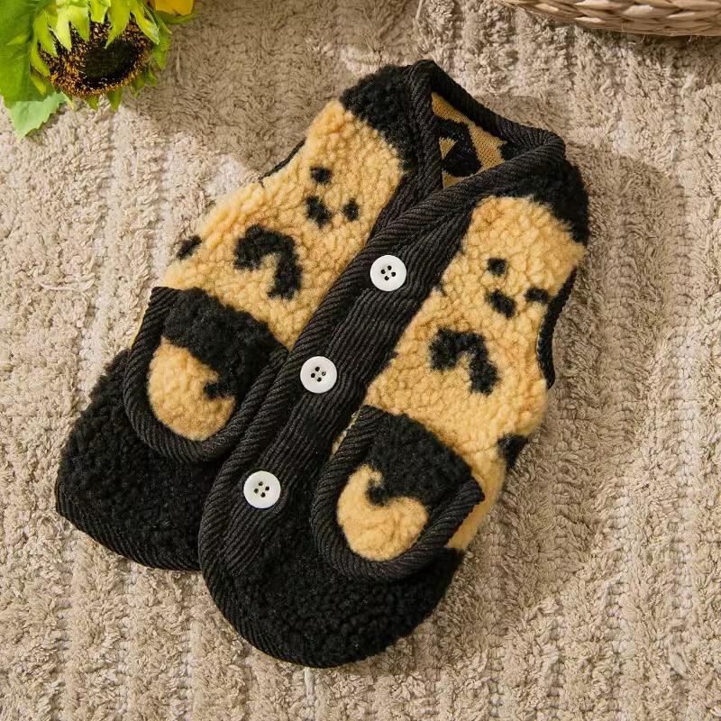 Cute Bear Print Cardigan Dog Clothes Autumn and Winter Warm Two-legged Vest Teddy Bear Small Dog Clothing