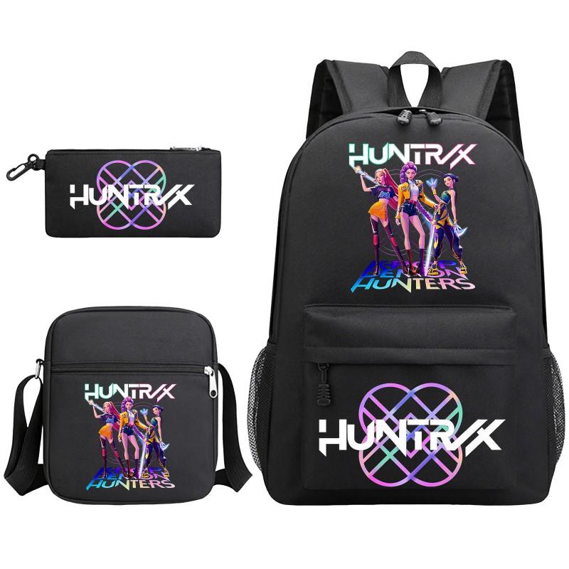 Cartoon Print School Backpack Set Teens Shoulder Bag Pencil Case Bookbag Oxford Fabric Ergonomic Straps