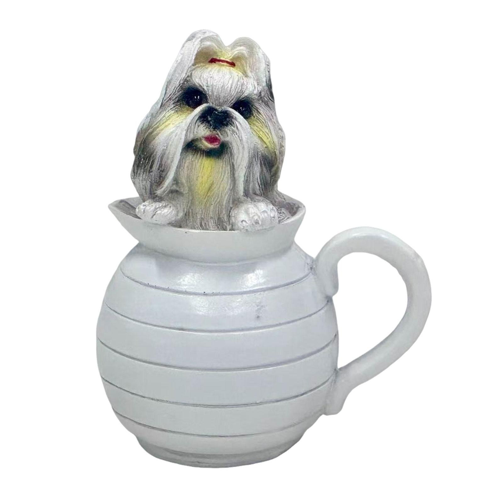 Charm Resins Dog Figurine Sculpture Lovely Small Dog Statue For Bookshelf Sofa Home Decoration