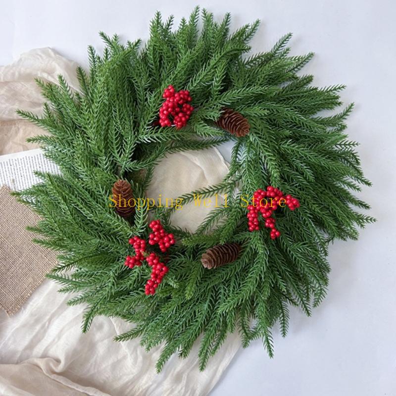 KX4B Festival Artificial Greeneries Wreath With Pine Cones And Berries Portable Shatters Resistant Design Door Hangings