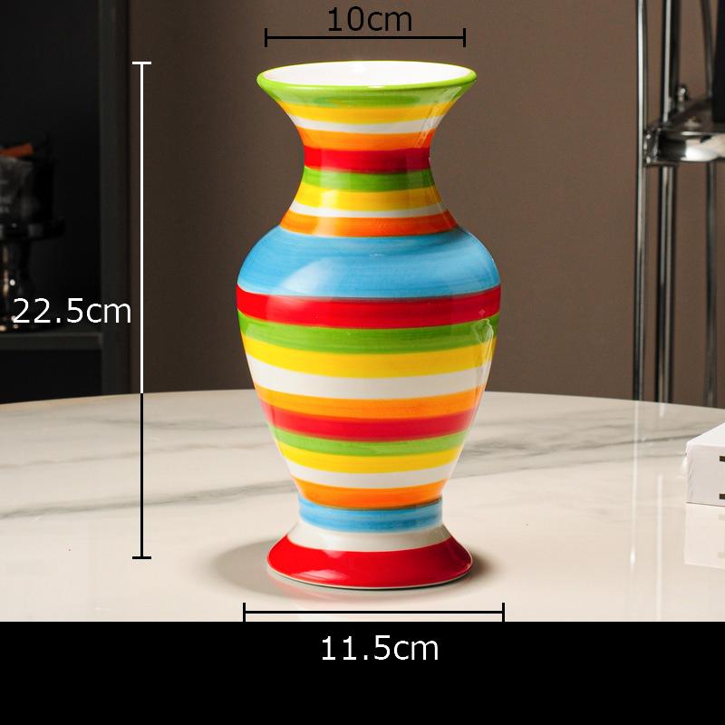 

Colorful Stripes Bottle Shape Ceramic Vase Round Plant Pots Table Decoration Flower Arrangement Floral Vase Room Aesthetic Decor