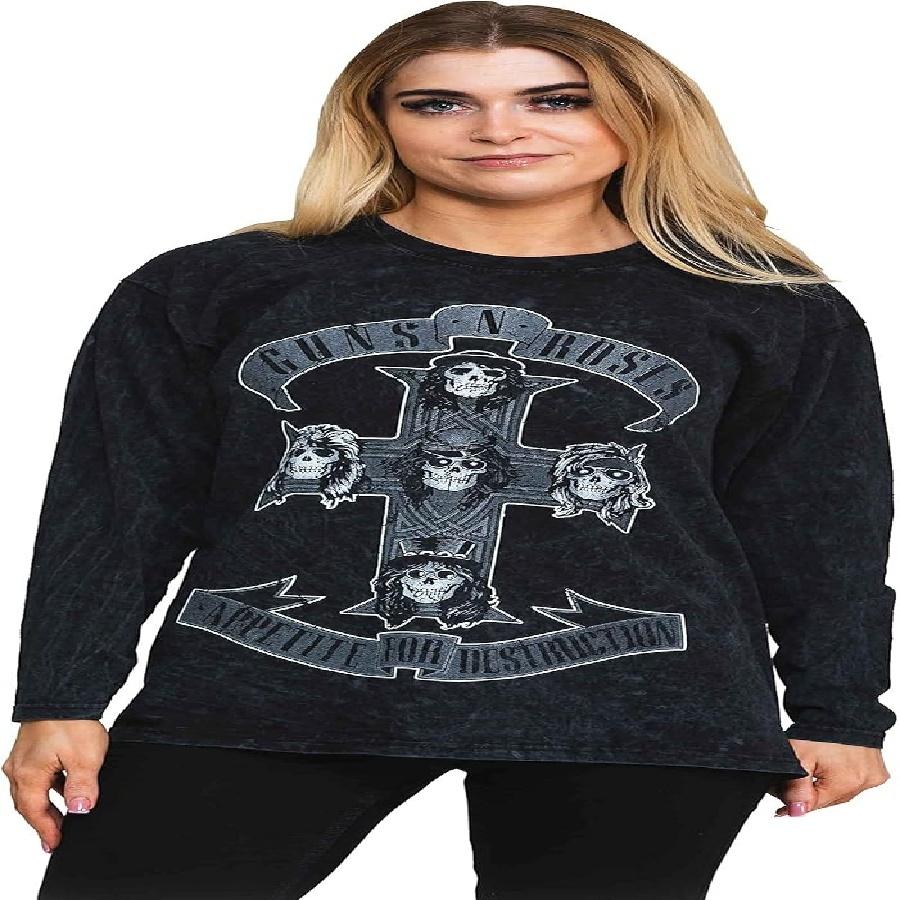 Guns N  Roses T-Shirt Monochrome Cross Logo Official Dip Dye Black Long Sleeve S
