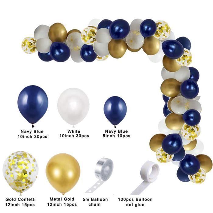 Kit de décoration pour anniversaire garçon - Bleu Marine Or Ballon Guirlande Arc - 102 pièces