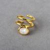 Personalisierter Trend Kupferbeschichtet 18 Karat Echtgold Eingelegt Weiße Muschel Drahtumwickelt Doppelkreis Design Ring Nischen Design Mode Ring