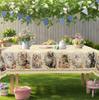 Vintage Golden Spring Cat Floral Print Round Tablecloth Cute Pet Pattern Kitchen Dining Table Cover Indoor Outdoor Party Decor Gift