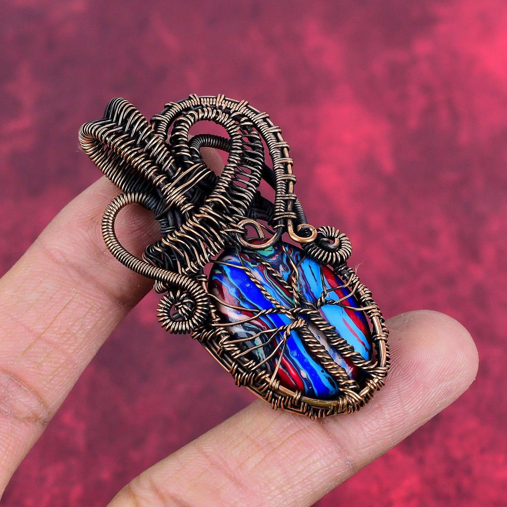 Tree of life rainbow calsilica pendant copper wire wrapped pendant handmade gemstone jewelry designer pendant copper jewelry gifts for women