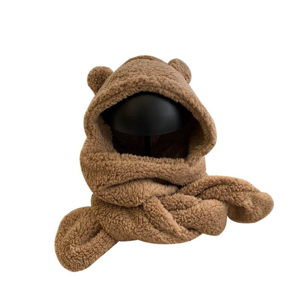 3 in 1 Plush Scarf Hat Gloves Earmuffs Fleece Scarves Hat Sweet Bear Ear Plush Beanie  Autumn