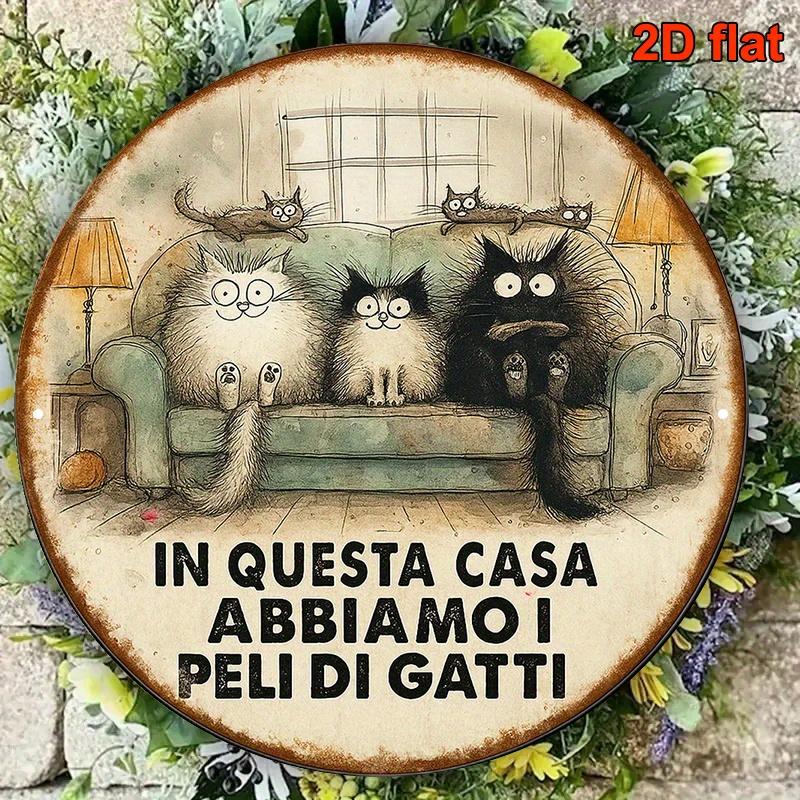 D Flat Italian Cat Wall Decor X Inch Vintage Spanish Slogan This House Coexists with Furry Cats Rustic Beige And Br