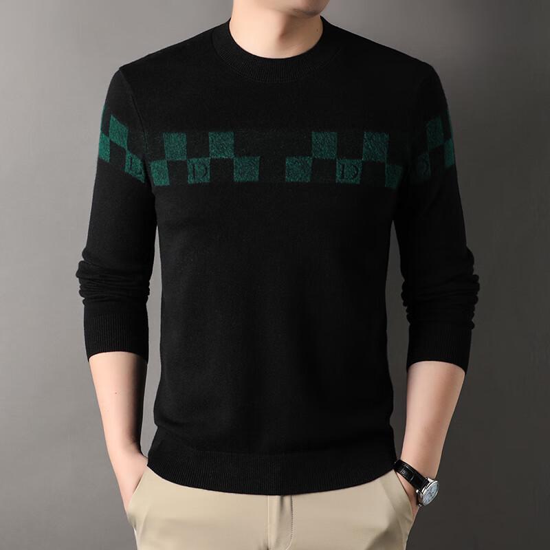 Men's Color-Block Plaid Wool Blend Knit Sweater