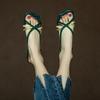 Women's Fashion Round Head Open Toe Cross Thin Metal Buckle Non-slip Square Heel Shoes Matching Color Low Heel Sandals
