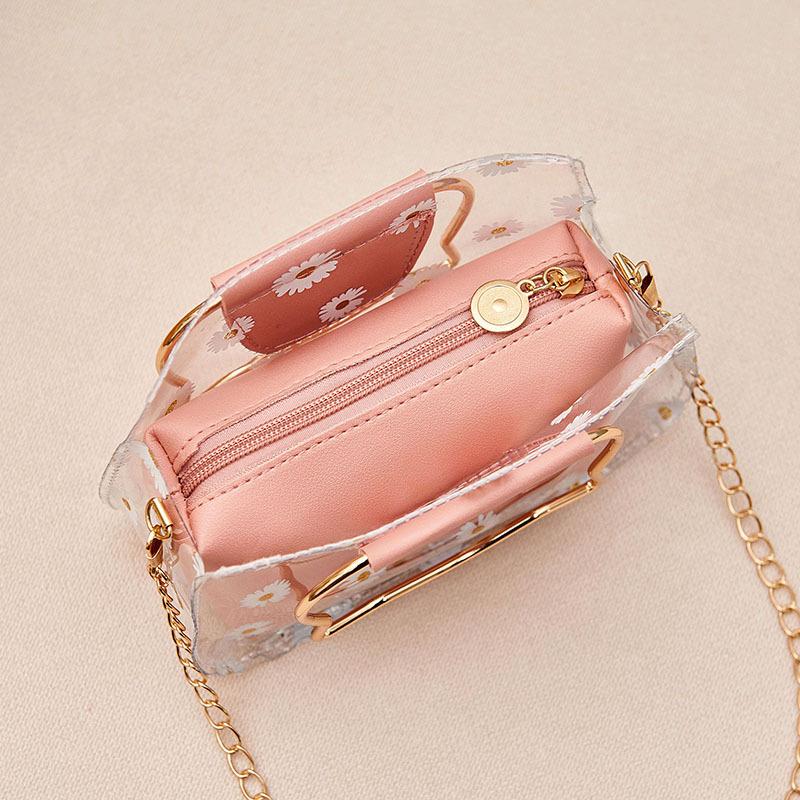 Little Chrysanthemum Printed Transparent Jelly Bag New Temperament Sweet and Cute Girl Small Bag Lady Bag